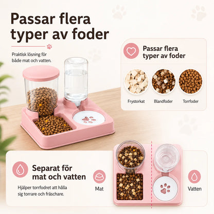 2-i-1 Foderautomat och Vattenautomat för Katt