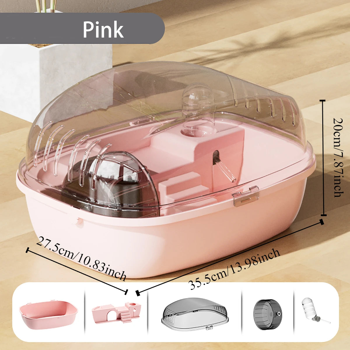 Transparent hamsterbur med hjul & tillbehör